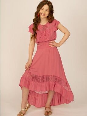 Joyfolie Catalina Set Wild Dusty Rose Pink Lace Ruffle Skirt & Top Size 12 NWT